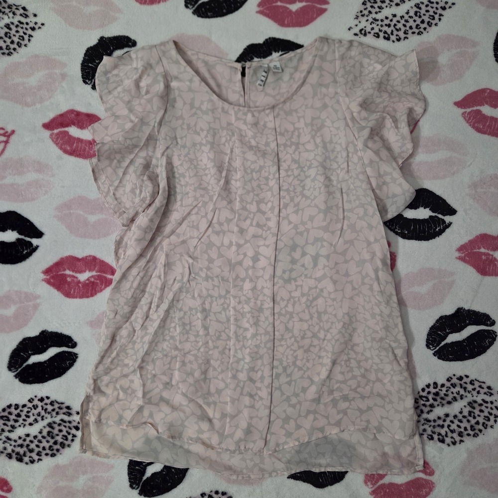 Elle Light Pink Heart Pattern Blouse / LC grey and cream polka dots